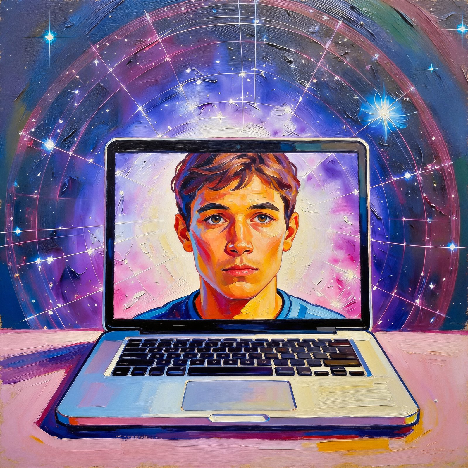 seedream 4.5 replace the illustration of the young man with the face of a person inside a lap 0